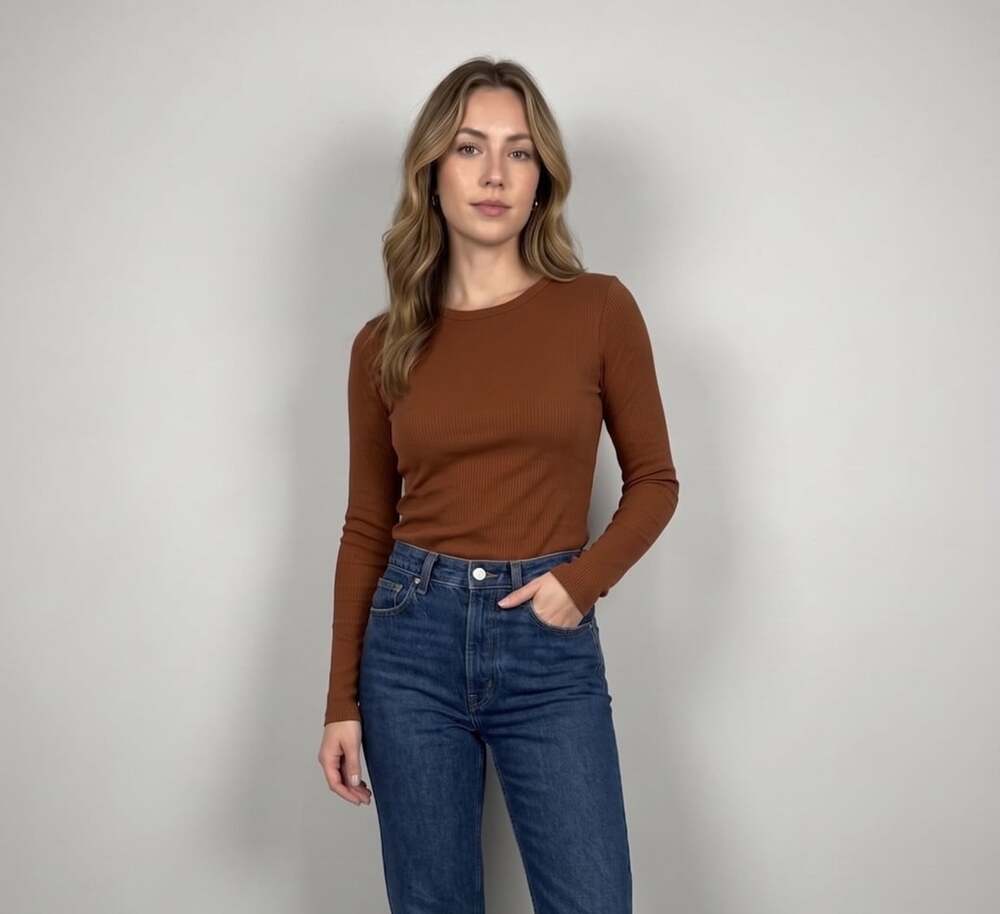 AllSaints Stevie Long Sleeve Tee Size Small Rust Brown Organic Cotton Crewneck